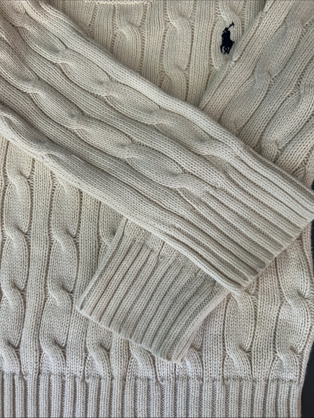 Polo by Ralph Lauren Cream Cable Knit Sweater with Navy Pony - size 2T - Picture 6 of 6